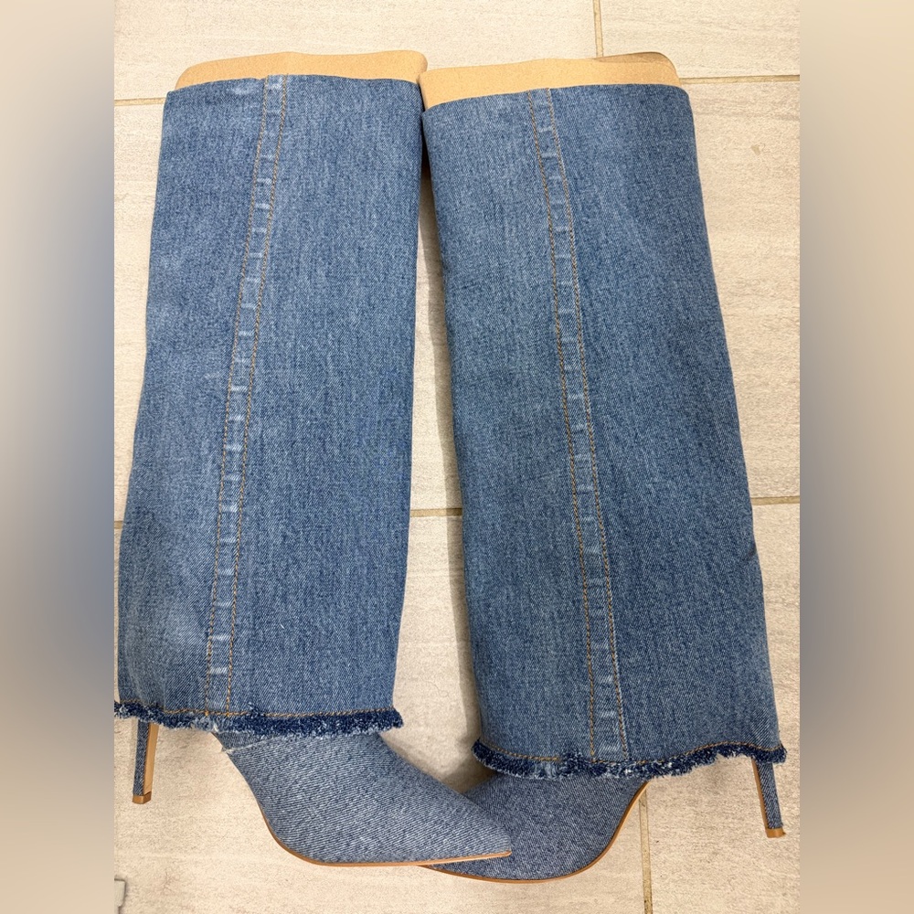 Nine West Blue Denim Heeled Boots